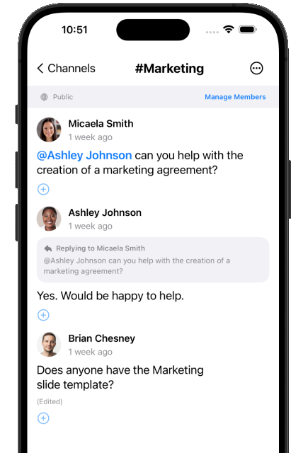 Channels marketing conversation in TidyBase